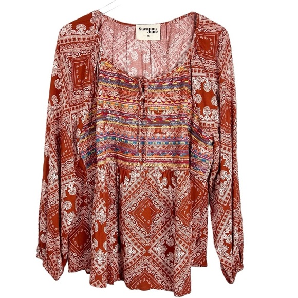 SAVANNA JANE Plus size 1X Bohemain Embroidered Flowy Top - Picture 1 of 8